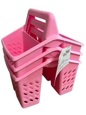 3 Pack Pink Plastic Storage Tote Caddy Organizer with Handle-4 Section Container